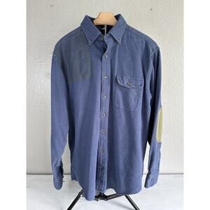 Vineyard Vines Crosby Shirt Men's Medium Blue 100% Cotton‎ Flannel Elbow Patch